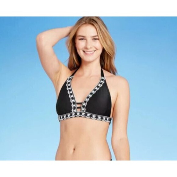 Women's Bikini Top Crochet Trim HANDMADE Kona Sol Black XS new - Picture 1 of 11